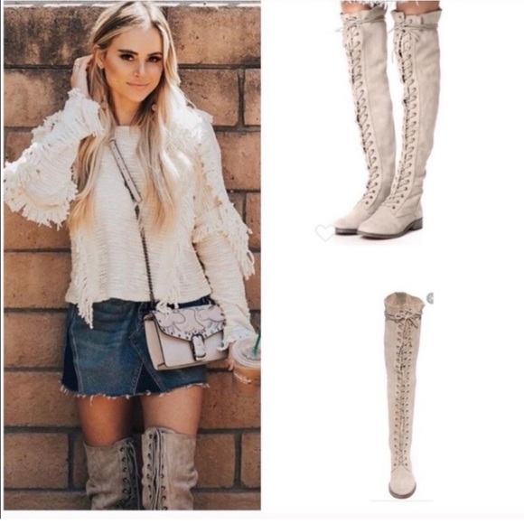 Free People Shoes - Free People Tennessee Suede Lace Up Over the Knee Boots OTK 39 9